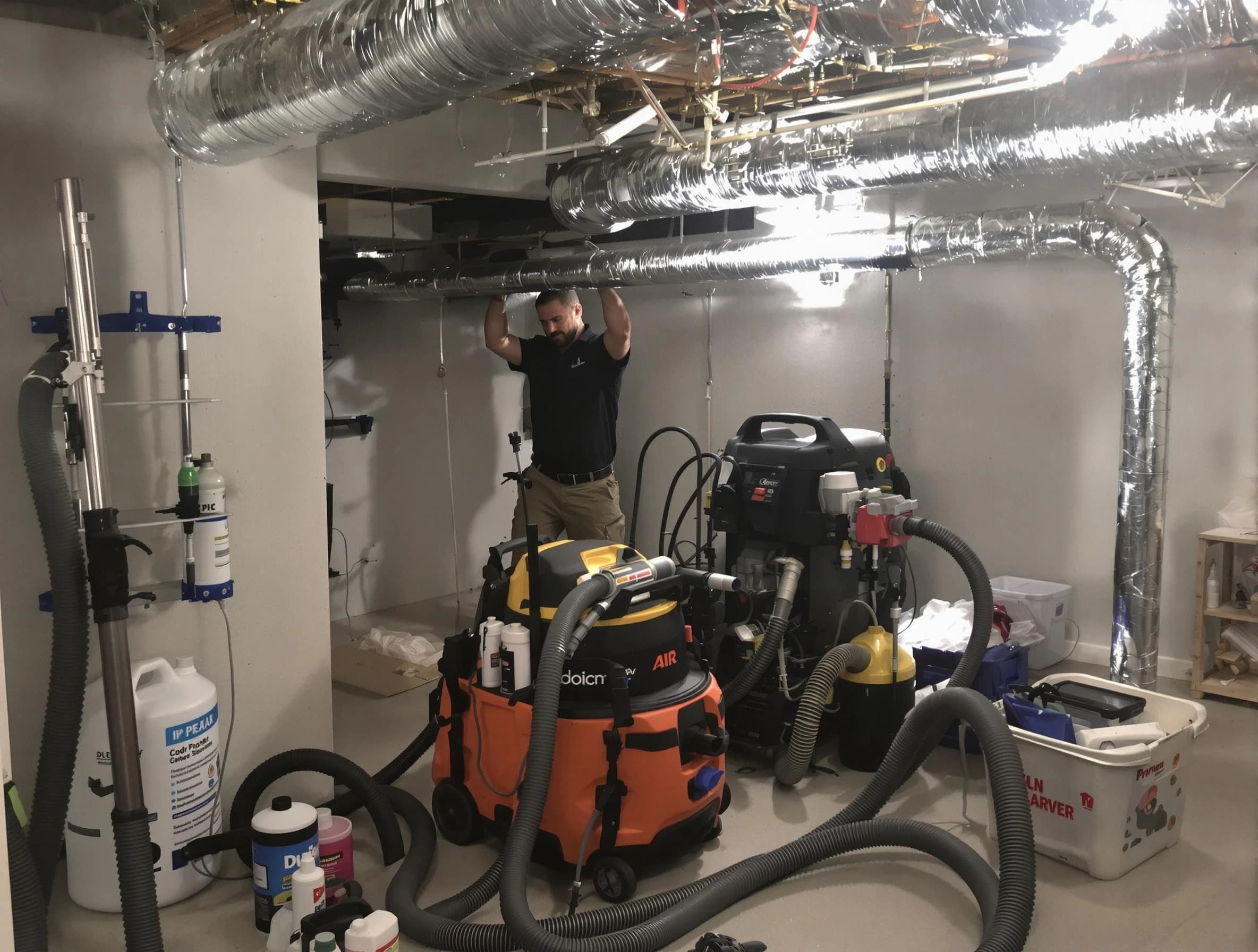 Grayson Air Duct Cleaning specialist performing professional mold removal from air ducts using safety equipment in Grayson