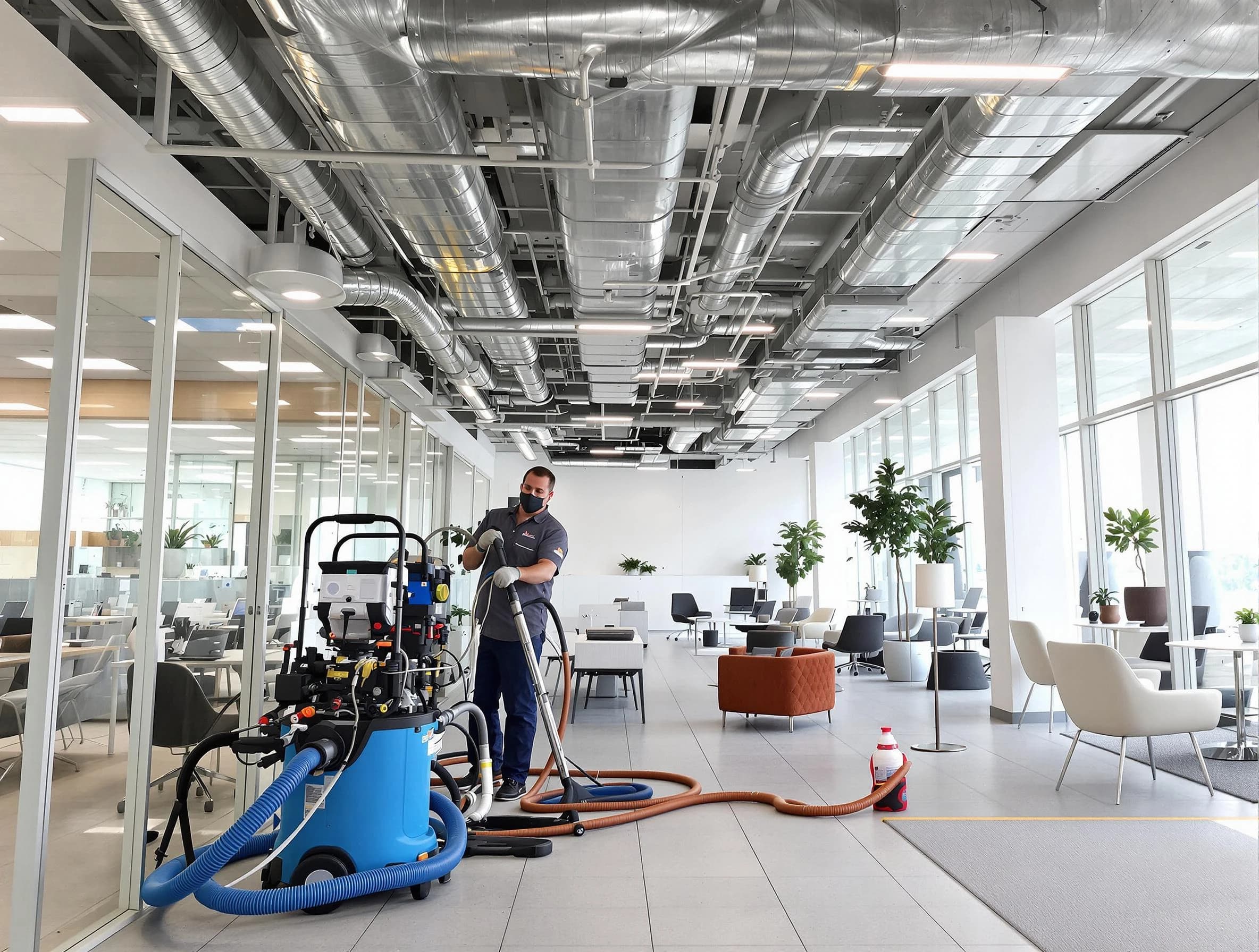 Grayson Air Duct Cleaning team conducting comprehensive commercial duct cleaning at a business location in Grayson