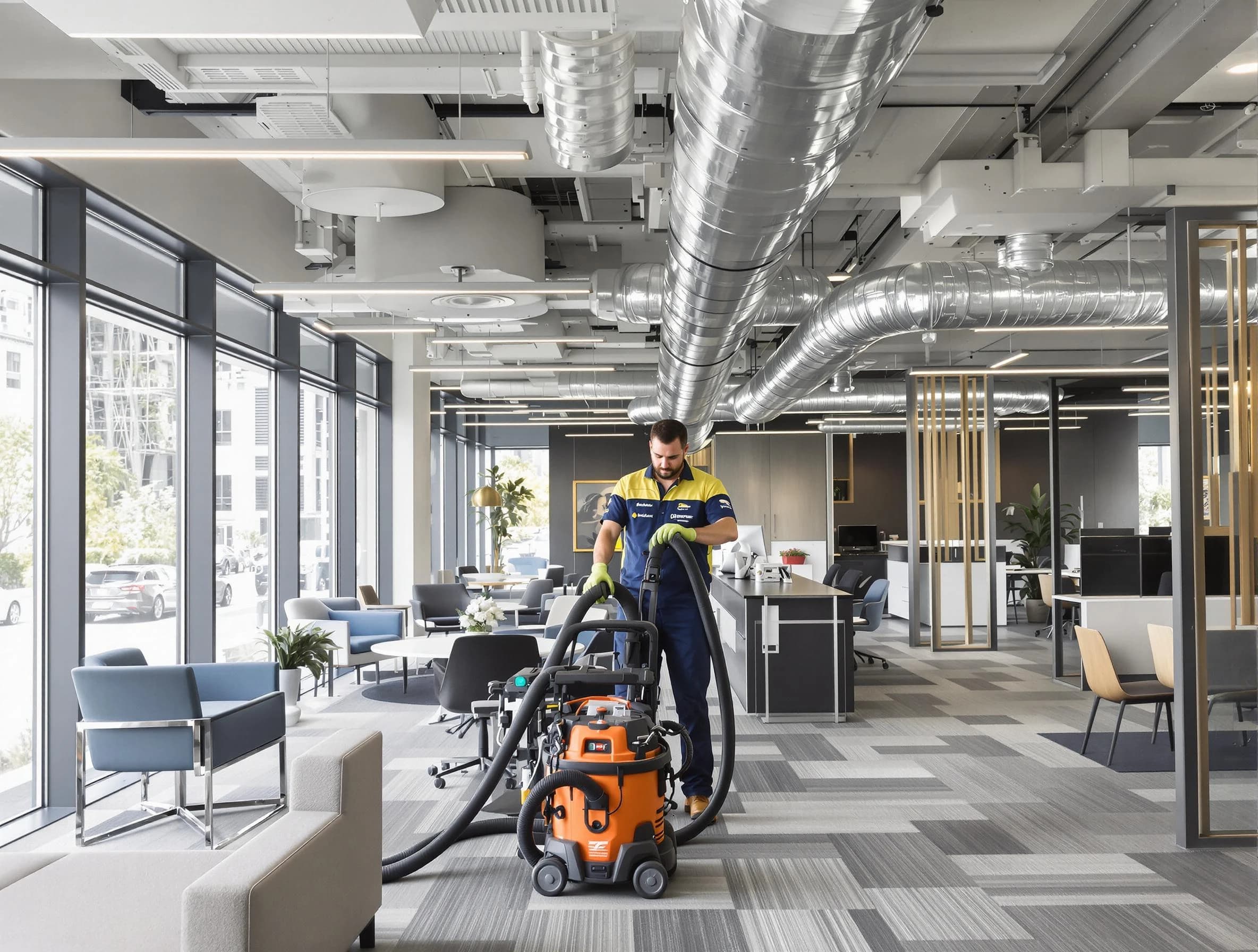 Grayson Air Duct Cleaning team performing thorough commercial duct cleaning at a Grayson business center